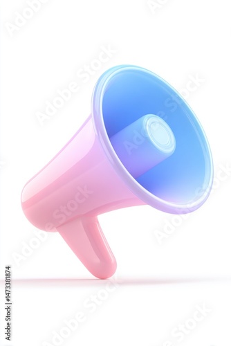 Pink and blue megaphone or loudspeaker on a white background.
