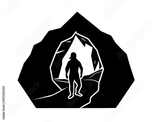 Exploring Cave silhouette vector illustration