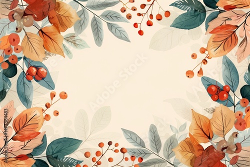 vector leaf and berry autumn fall wedding invitation card