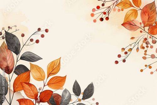 vector leaf and berry autumn fall wedding invitation card