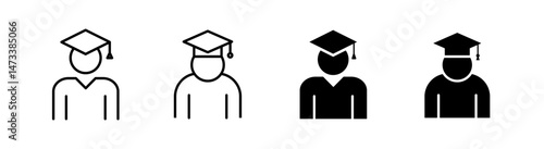 Student icon line style and flat glyph style. Icon set related to education, school, and learning.