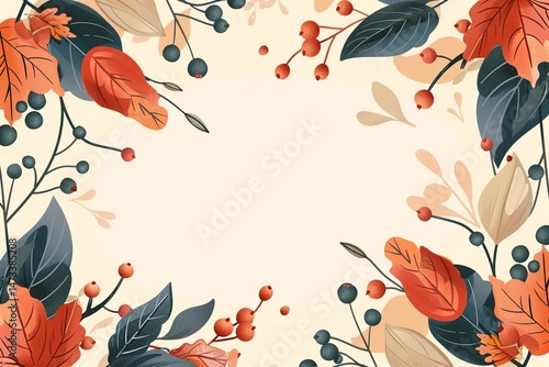 vector leaf and berry autumn fall wedding invitation card