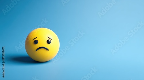 Yellow sad face emoji on a light blue background expressing negative emotion.