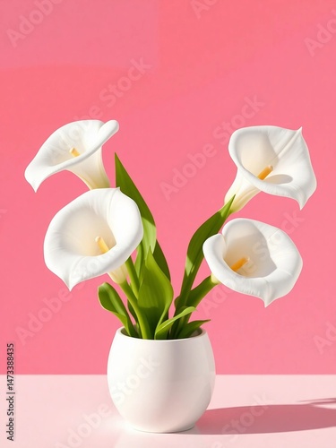 Elegant White Calla Lilies in a Vase Against a Vibrant Sky