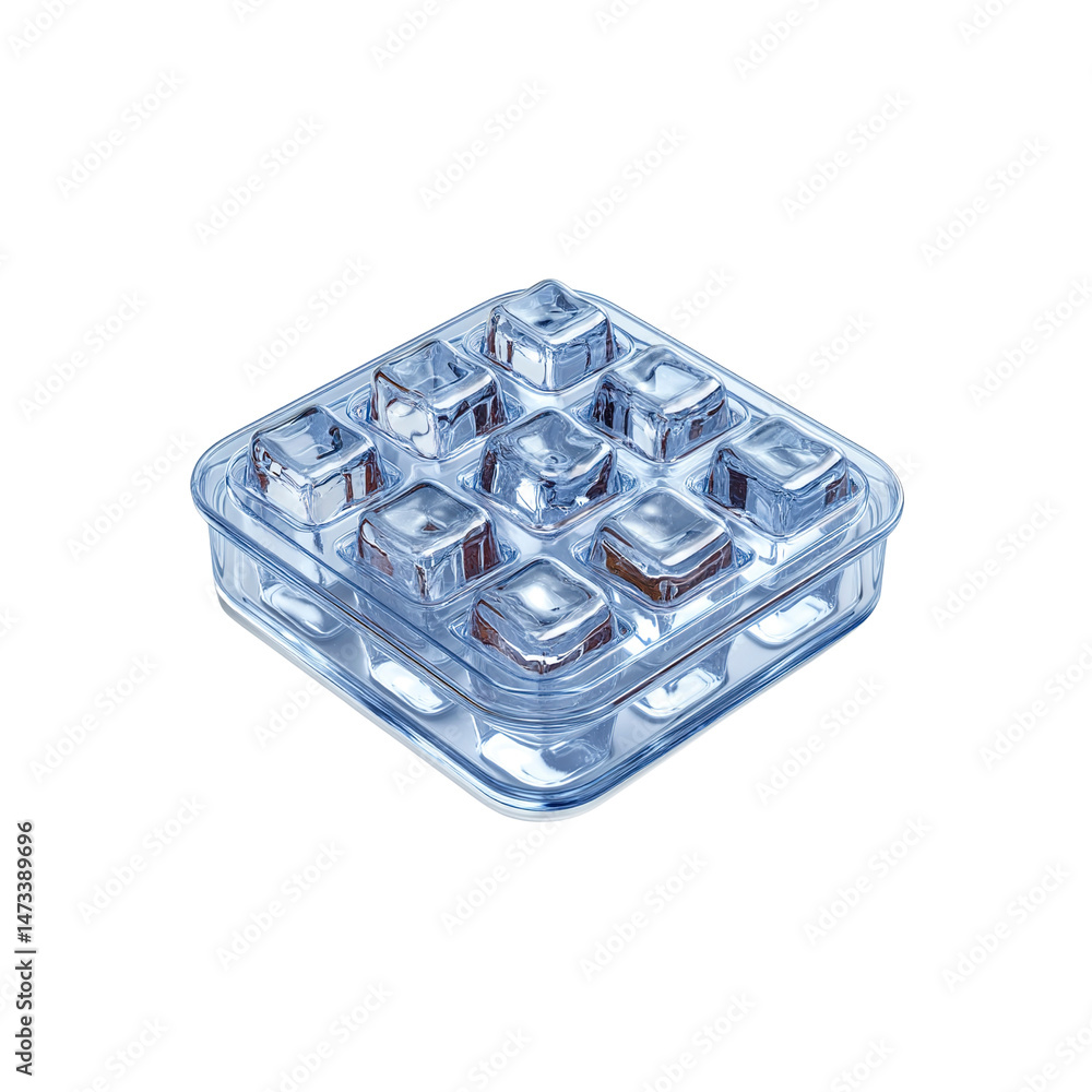 Fototapeta premium Nine Ice Cubes in a Clear Plastic Tray