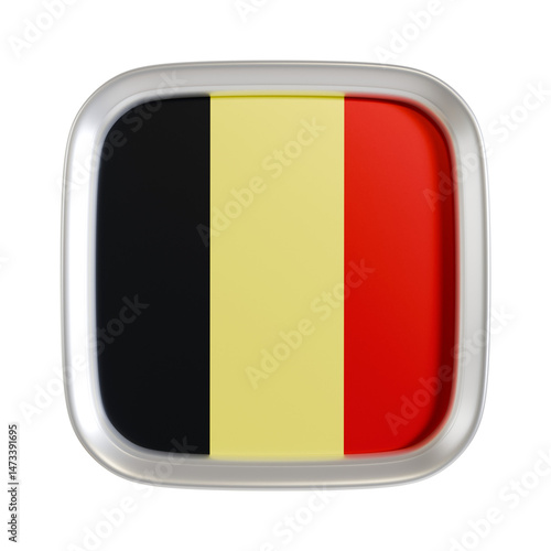 Belgium flag 3d square icon.