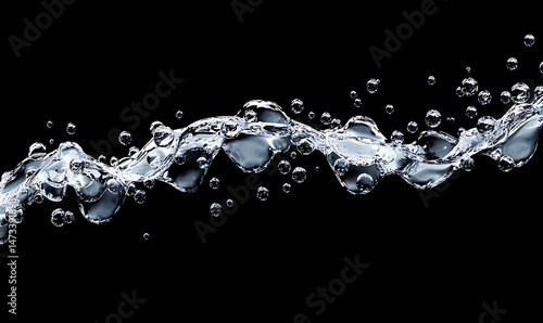 Clear water waves. Water wave isolated on black background.