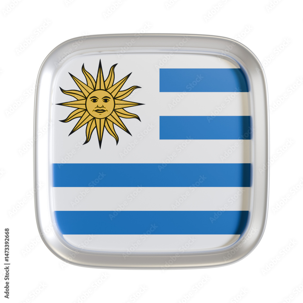 Fototapeta premium Uruguay flag 3d square icon.