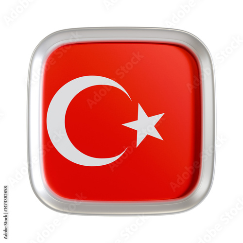 Turkey flag 3d square icon.