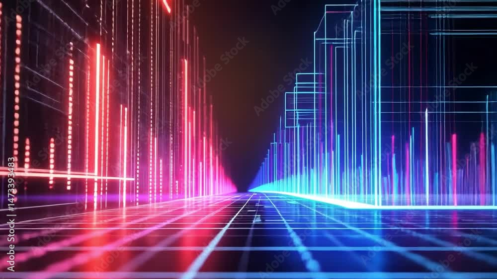 custom made wallpaper toronto digitalVibrant digital landscape showcasing colorful lines and technology, where data flows through futuristic atmosphere of innovation.