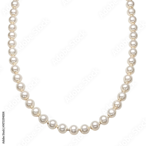A classic pearl necklace featuring evenly spaced, lustrous pearls that create an elegant and timeless accessory.