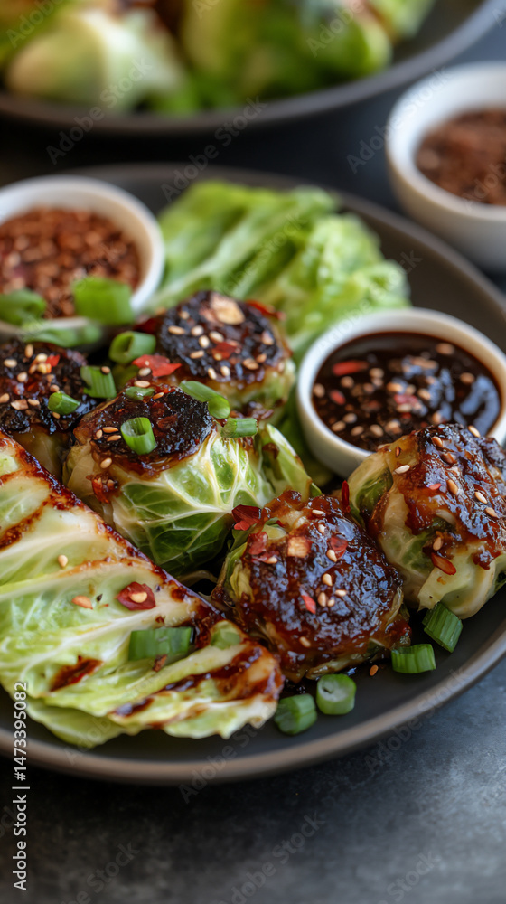 three-quarter view cabbage rolls plate details three-quarter view cabbage rolls plate details