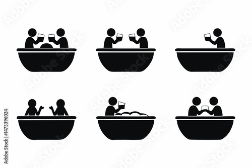 set of Couple in Hot tub icon silhouette vector illustration