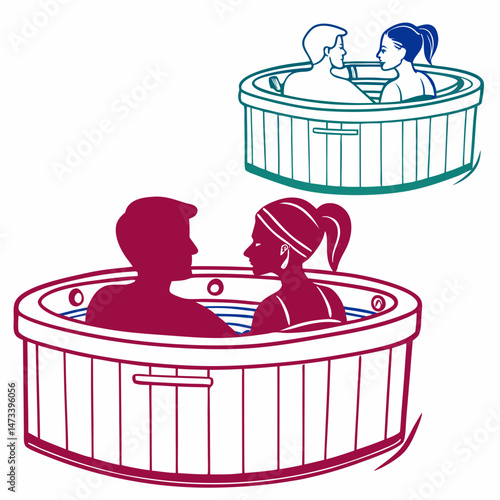 Couple in Hot tub silhouette vector illustration