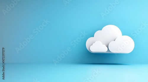 Obraz na płótnie Real-Time Data Flow in the Digital Cloud Environment, Minimalistic cloud illustration against a blue background, conveying a serene atmosphere. w salonie