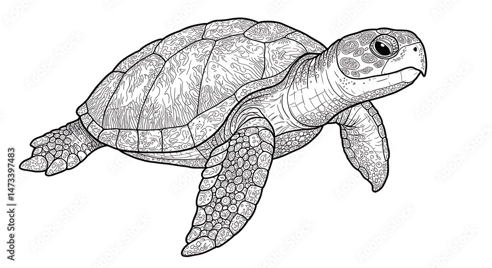 Fototapeta premium Intricate Linework: A Serene Sea Turtle Drawing
