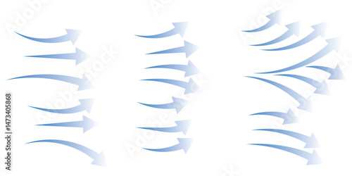 Set of blue arrow showing air flow. Air flow vector illustration, blue cold fresh stream from the air conditioner vector illustration isolated on white background.