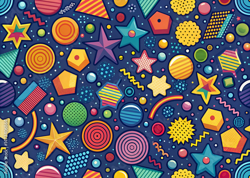 Abstract Geometric Shapes Seamless Pattern. Colorful Retro Design