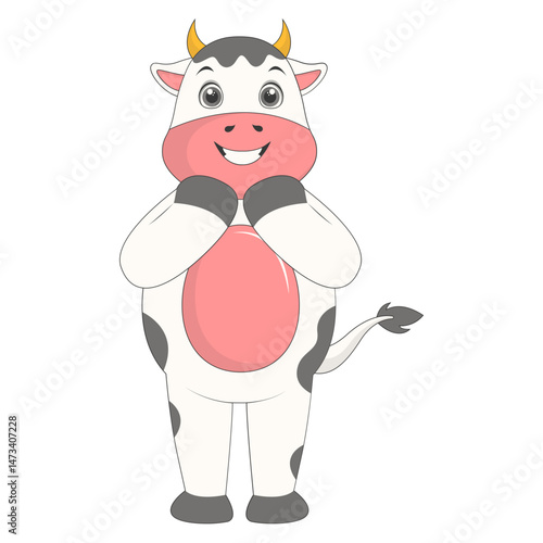Cute Baby Cow Character. Vector Cartoon Illustration.