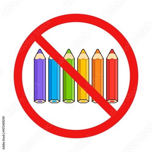 No Colored Pencils Sign on White Background
