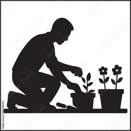Man Planting Flowers in Rooftop Garden