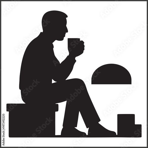 Man Sipping Coffee on Rooftop at Sunrise