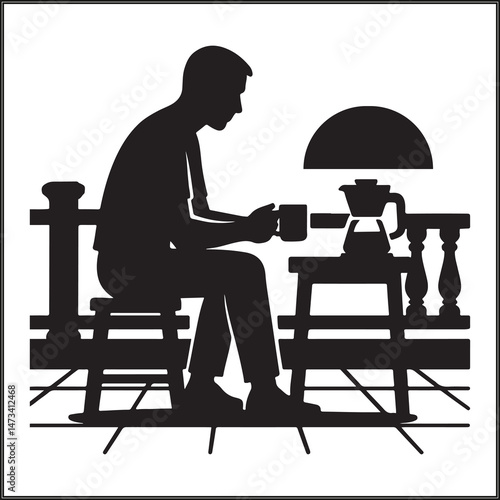 Man Brewing Coffee at Dawn on Rooftop