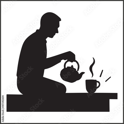 Man Brewing Tea on Rooftop