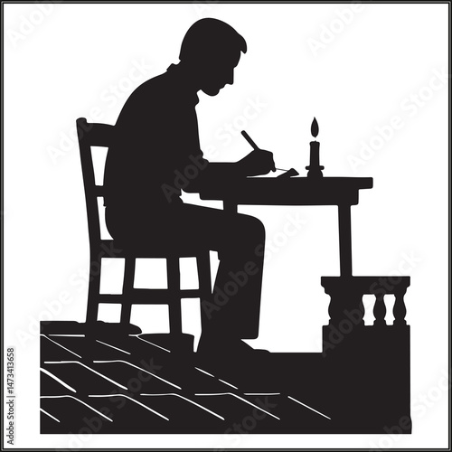 Man Writing Poetry by Candlelight on Rooftop