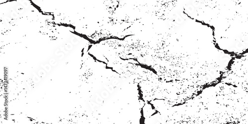 Crack seamless pattern. Repeating crackle texture. Black stone effect on white background. Repeated ground structure for prints design.