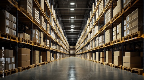 Wallpaper Mural Perspective view of a vast distribution warehouse filled with boxed inventory Torontodigital.ca