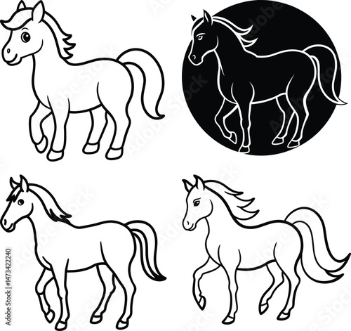 set of horse silhouettes