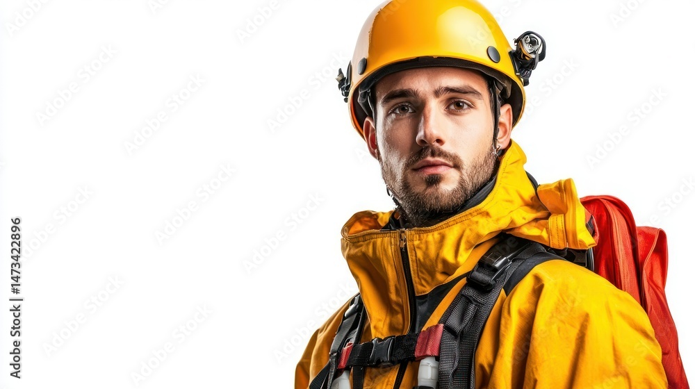 Fototapeta premium Search and rescue officer isolated on white background