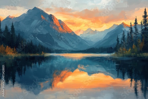 Digital painting of a serene ocean scene with dolphins leaping through waves under a sunset, Generative AI