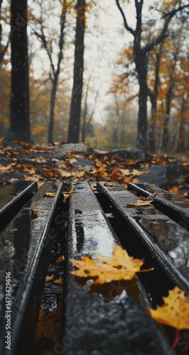 Wallpaper Mural Autumnal park bench in the rain (1) Torontodigital.ca