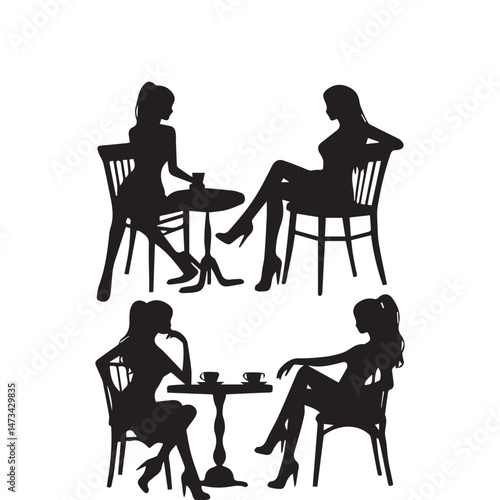  Sitting Girl Silhouette Set Girl Pose Vector Illustration Black and White Sitting Girl