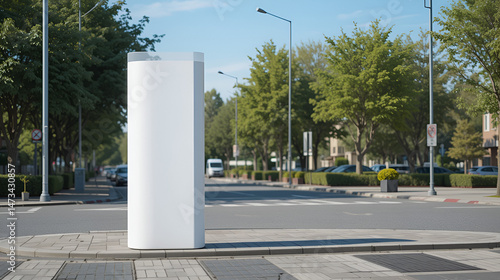 White rectangular pylon stand on street mockup