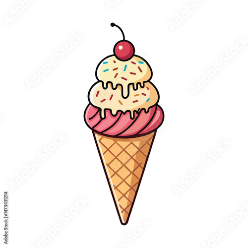 Ice cream cone design dessert icon Strawberry Ice Cream Cone Flat Design Dessert Icon
Colorful flat style vector cone ice cream.
