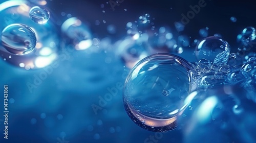 Wallpaper Mural Captivating macro shot of transparent water bubbles in a cool blue liquid, creating a beautiful scene. Torontodigital.ca