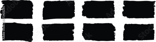 Brush stroke, ink paint brush, grunge box, brushes, lines, frames, grungy. Black square shapes. Vintage grunge boxes for collage, text, banner, sticker design.