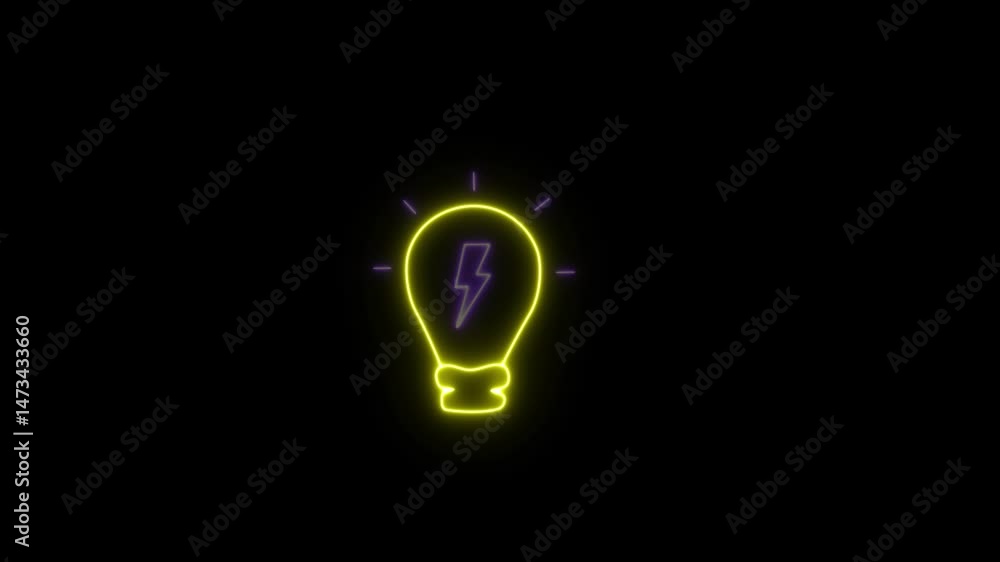 Neon line technology light bulb icon isolated on black background. neon line light icon. Neon electric bulb icon animation. Neon line technology light bulb icon isolated on black background. neon line light icon. Neon electric bulb icon animation.