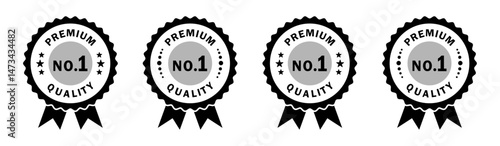 Set of 4 vintage style Premium No.1 Quality badges in black. Ideal for product labels, branding, packaging, and quality assurance designs. No 1, quality, premium, icons.