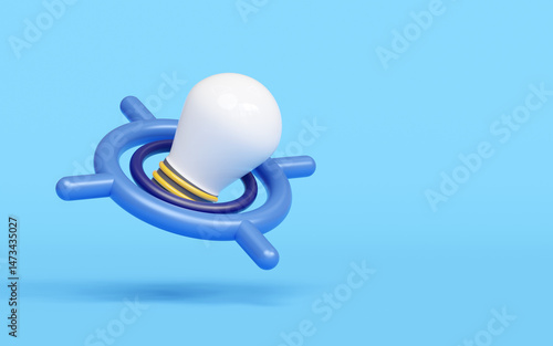 3d cartoon target with light bulb coin isolated on blue background. investment business target, startup idea concept, 3d render illustration