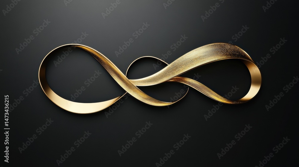 Elegant Gold Infinity Symbol on Dark Background with Smooth Curves and Refined Design Elements Elegant Gold Infinity Symbol on Dark Background with Smooth Curves and Refined Design Elements