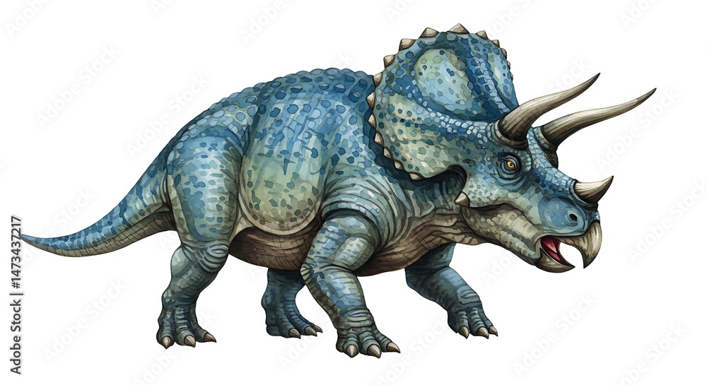 Fototapeta premium Majestic Triceratops: Teal Hues and Intricate Detail in a Paleontological Illustration