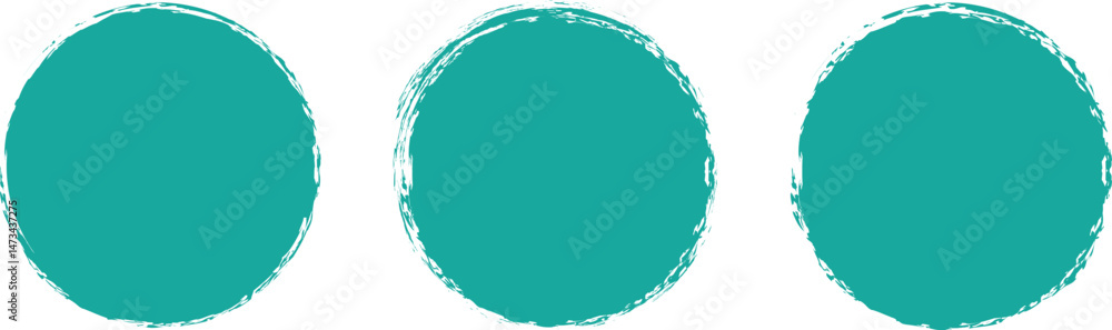 Teal color pattern with grunge circles. Round brush painted circle banner