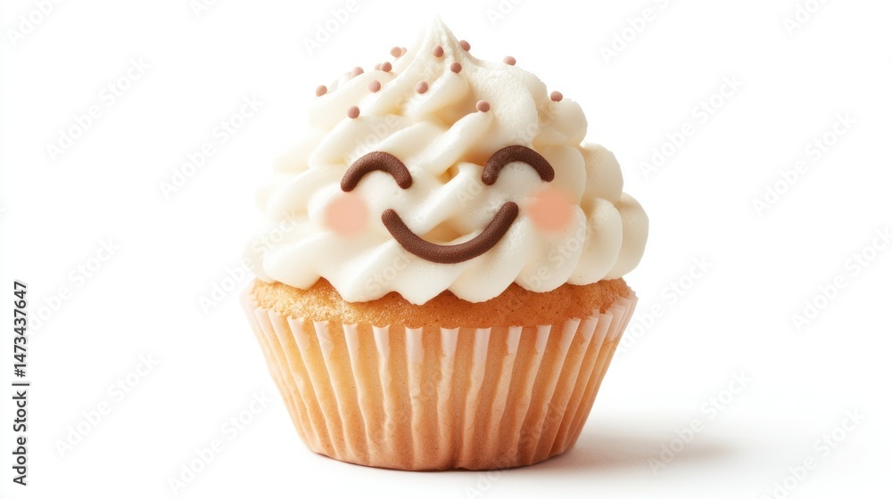 Smiling cupcake isolated on white background Smiling cupcake isolated on white background