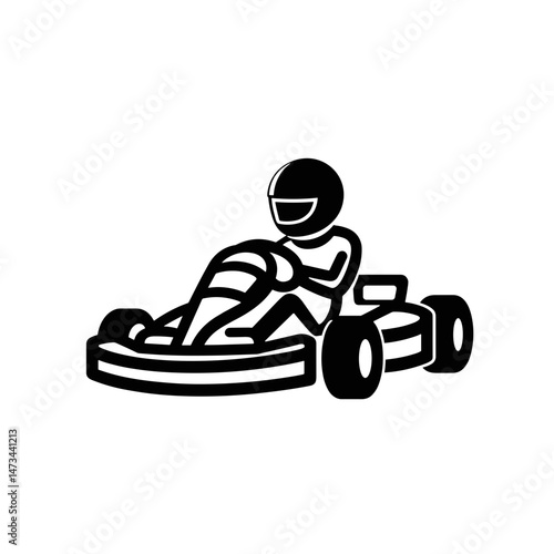 Racing driver steering go-kart in dynamic motion  