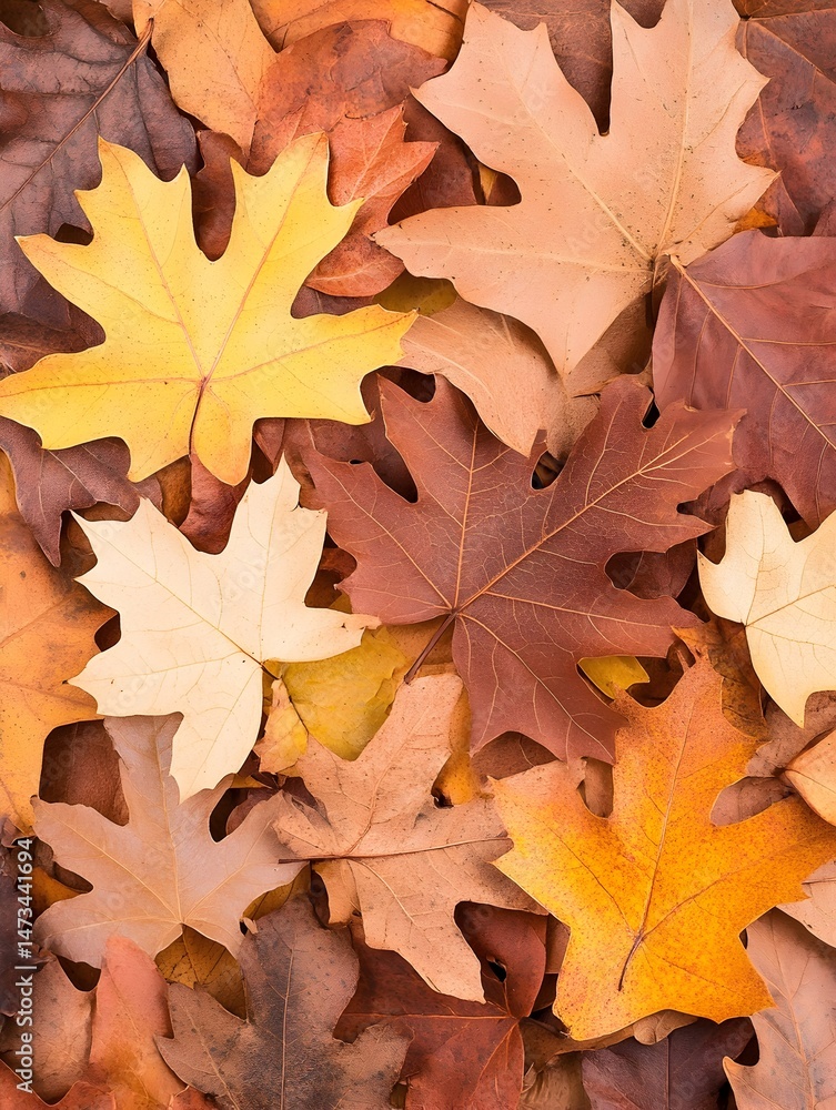 A close-up view of a collection of vibrant autumn leaves in shades of yellow, orange, brown, and red A close-up view of a collection of vibrant autumn leaves in shades of yellow, orange, brown, and red