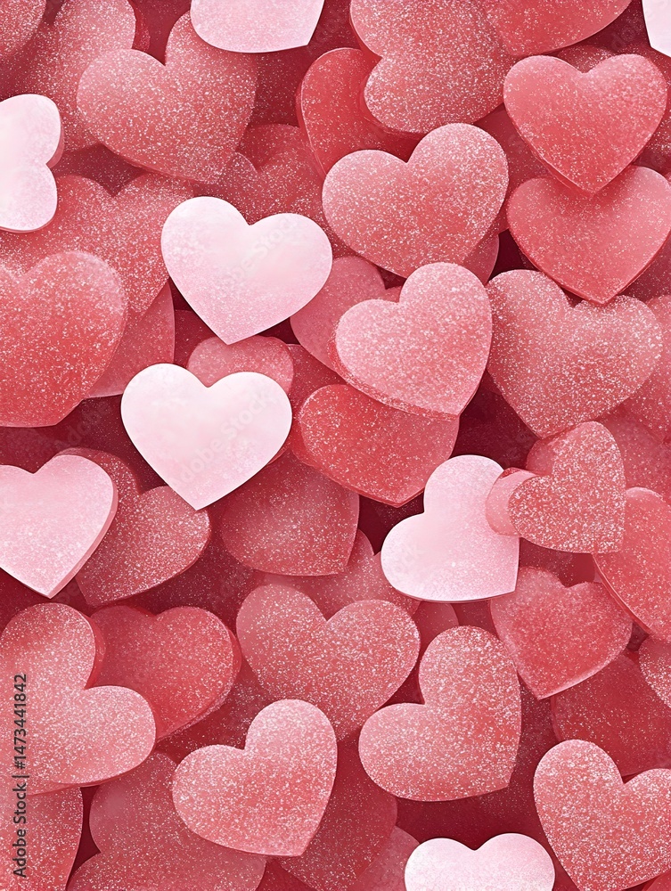 A close-up view of a pile of pink and red heart-shaped candies A close-up view of a pile of pink and red heart-shaped candies